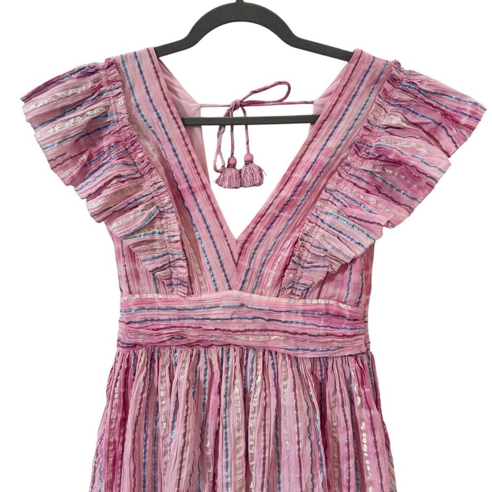 Saylor Stephania Tiered Maxi Dress in "Fuchsia" Pink Metallic Size XS - Picture 4 of 8